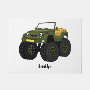 Green monster truck cartoon illustration doormat