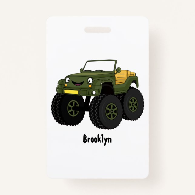 Green monster truck cartoon illustration ID badge (Front)
