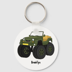 Green monster truck cartoon illustration key ring