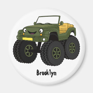 Green monster truck cartoon illustration magnet