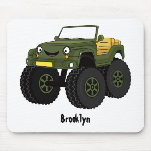 Green monster truck cartoon illustration mouse pad