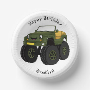 Green monster truck cartoon illustration paper plate