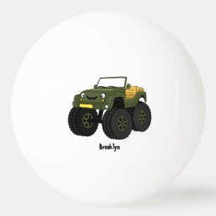 Green monster truck cartoon illustration ping pong ball