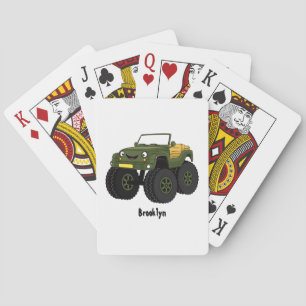 Green monster truck cartoon illustration  playing cards