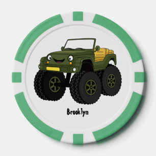 Green monster truck cartoon illustration poker chips