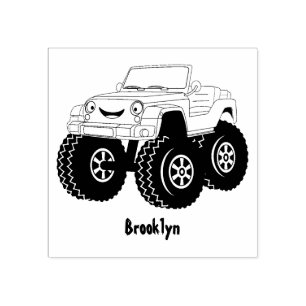 Green monster truck cartoon illustration rubber stamp