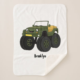 Green monster truck cartoon illustration sherpa blanket