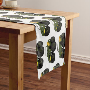 Green monster truck cartoon illustration short table runner