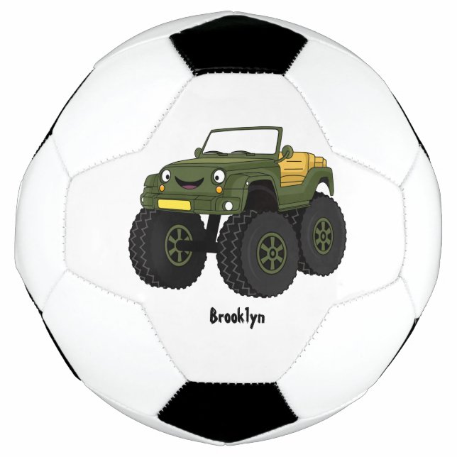 Green monster truck cartoon illustration  soccer ball (Front)