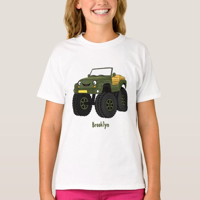 Green monster truck cartoon illustration T-Shirt (Front)
