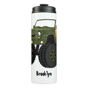 Green monster truck cartoon illustration thermal tumbler