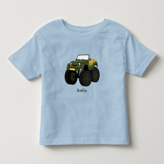 Green monster truck cartoon illustration toddler T-Shirt (Front)