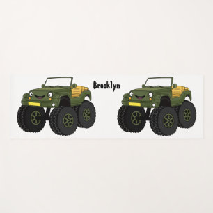 Green monster truck cartoon illustration yoga mat