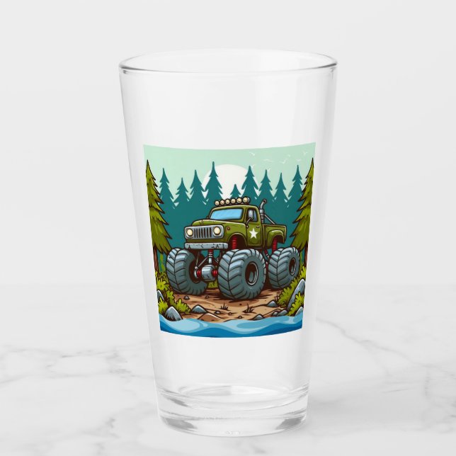 Green Monster Truck in the forest Glass (Front)