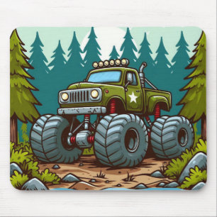 Green Monster Truck in the forest Mouse Pad