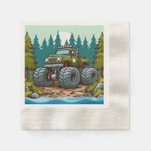 Green Monster Truck in the forest Napkin