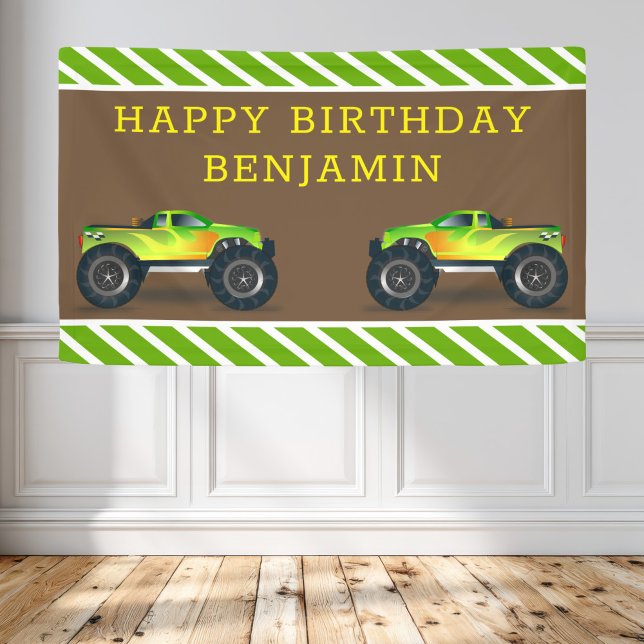Green Monster Truck Kids Birthday Party Banner (Creator Uploaded)