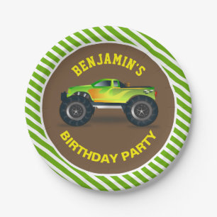 Green Monster Truck Kids Birthday Party Paper Plate