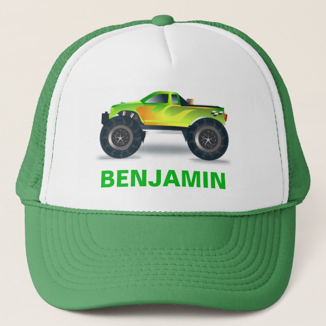 Green Monster Truck Kids Trucker Hat (Front)
