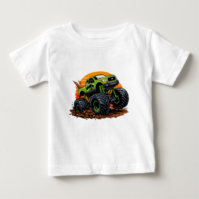 Green Monster Truck Off-Road Racing Illustration Baby T-Shirt (Front)