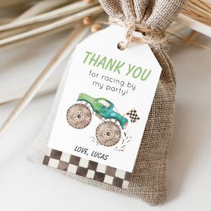 Green Monster Truck Party Favor Gift Tags