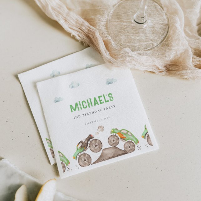 Green Monster Trucks Jam Birthday  Napkin (Creator Uploaded)