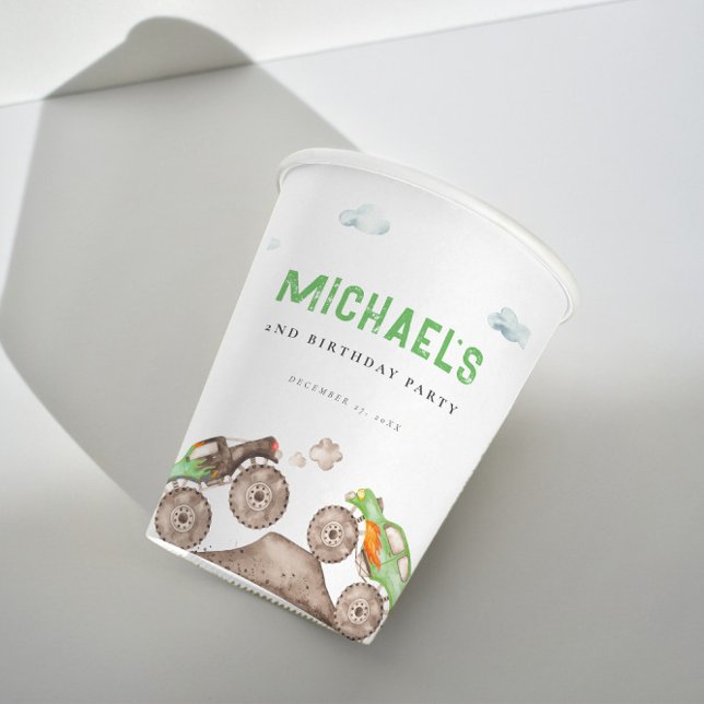 Green Monster Trucks Jam Birthday  Paper Cups (Creator Uploaded)