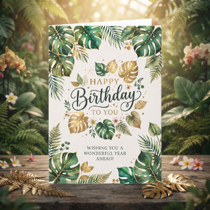 Green Monstera Botanical Birthday Card