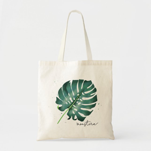 Green Monstera Leaf Botanical Tote Bag (Front)