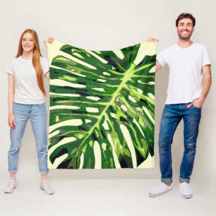 Green Monstera Leaf Fleece Blanket - Choose Colour