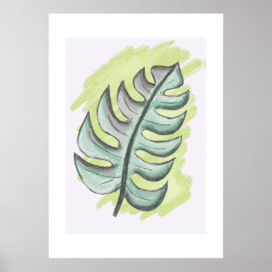 Green Monstera Leaf Hand-Drawn Poster