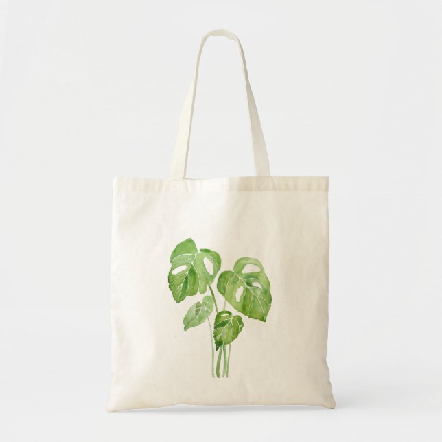 green monstera leaf watercolor  tote bag (Front)