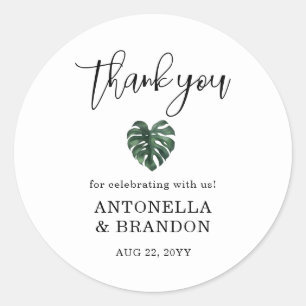 Green Monstera Leaf  Wedding Classic Round Sticker