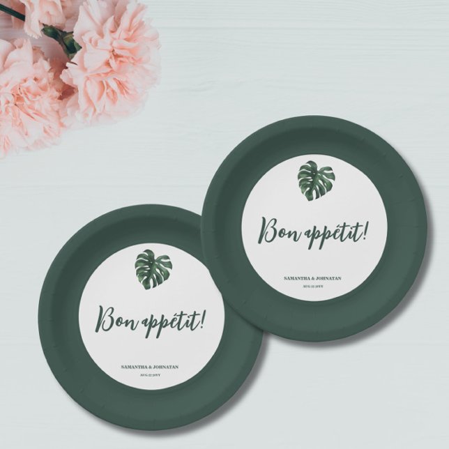 Green Monstera Leaf  Wedding  welcome Paper Plates (Creator Uploaded)