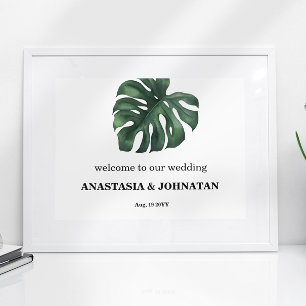 Green Monstera Leaf Wedding Welcome  Poster