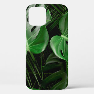 Green monstera leaves and palm leaves iPhone 12 case
