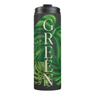 Green Monstera Leaves Thermal Tumbler