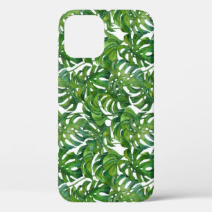 Green Monstera Leaves Tropical Seamless iPhone 12 Case