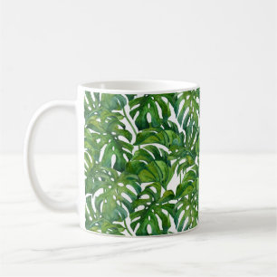 Green Monstera Leaves Tropical Seamless Coffee Mug