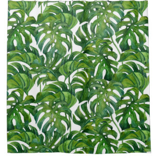 Green Monstera Leaves Tropical Seamless Shower Curtain