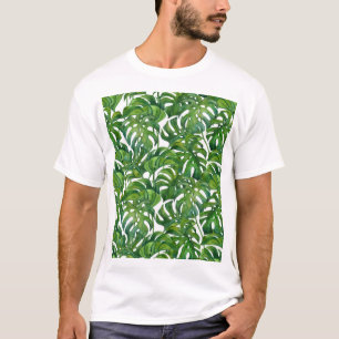 Green Monstera Leaves Tropical Seamless T-Shirt