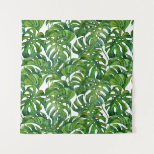 Green Monstera Leaves Tropical Seamless Tapestry