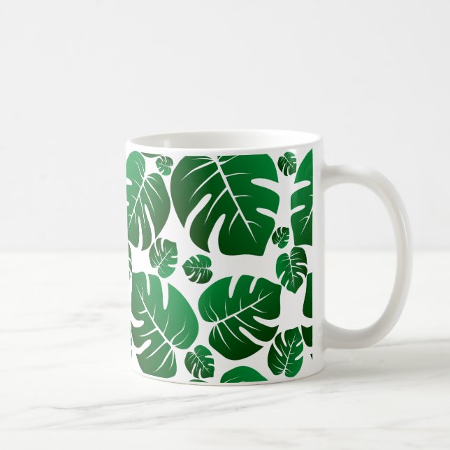 Green Monstera Plant Leaves Coffee Mug (Right)