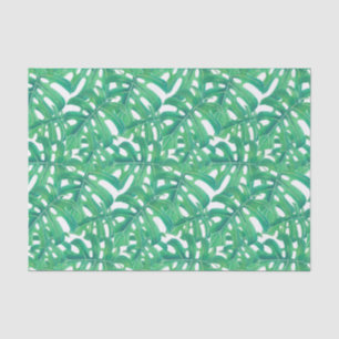Green monstera tropical leaves pattern  on white b tissue paper