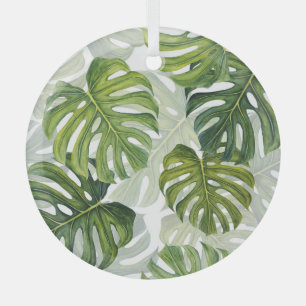 Green Monstera Tropical Watercolor Glass Tree Decoration