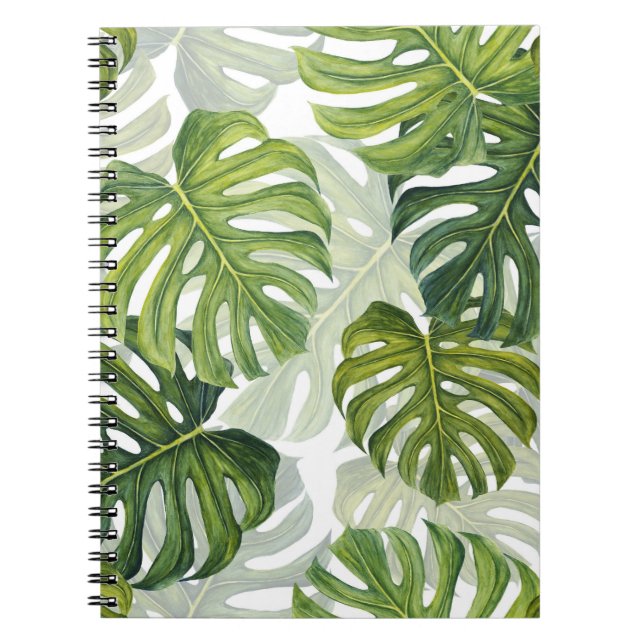 Green Monstera Tropical Watercolor Notebook (Front)