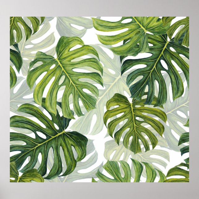 Green Monstera Tropical Watercolor Poster (Front)