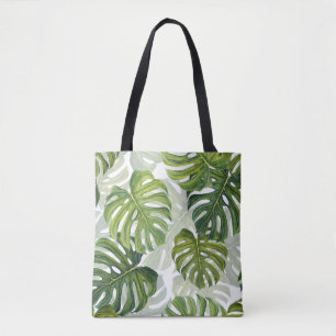 Green Monstera Tropical Watercolor Tote Bag