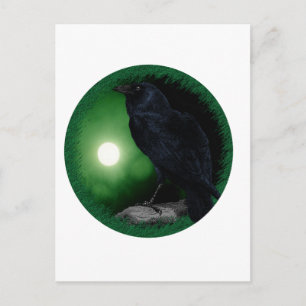 Green Moon Black Raven Goth Halloween Animal Postcard
