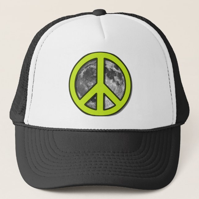 Green Moon Peace Sign Trucker Hat (Front)
